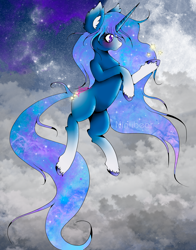 Size: 1004x1280 | Tagged: safe, artist:niniibear, oc, oc only, pony, unicorn, ear fluff, ethereal mane, galaxy mane, horn, rearing, unicorn oc, unshorn fetlocks