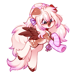 Size: 1770x1770 | Tagged: safe, artist:miioko, oc, oc only, pegasus, pony, clothes, female, hat, mare, pegasus oc, rearing, simple background, smiling, socks, solo, striped socks, unshorn fetlocks, white background, wings