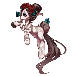 Size: 1024x1024 | Tagged: safe, artist:miioko, oc, oc only, butterfly, earth pony, pony, earth pony oc, female, floral head wreath, flower, mare, rose, simple background, tattoo, transparent background