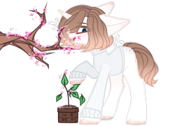 Size: 2884x2079 | Tagged: safe, artist:toffeelavender, oc, oc only, pony, unicorn, base used, clothes, female, high res, horn, mare, plant, plant pot, raised hoof, simple background, solo, transparent background, unicorn oc