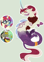 Size: 1024x1413 | Tagged: safe, artist:stormcloud-yt, discord, moondancer, oc, draconequus, hybrid, pony, unicorn, amending fences, g4, the return of harmony, base used, draconequus oc, eyelashes, female, glasses, interspecies offspring, mare, offspring, outline, parent:discord, parent:moondancer, parents:discodancer, simple background