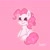 Size: 2048x2048 | Tagged: safe, artist:oekakikumao, pinkie pie, earth pony, pony, g4, female, heart, high res, mare, pink background, simple background, sitting, smiling, solo