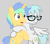 Size: 2202x1954 | Tagged: safe, artist:feather_bloom, oc, oc:star stream(fb), oc:stellar drift(kaitykat), pegasus, pony, unicorn, amending fences, g4, bipedal, duo, friends, glasses, gray background, hug, male, partially open wings, realization, simple background, stallion, wings