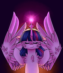 Size: 691x800 | Tagged: safe, artist:tater, twilight sparkle, alicorn, pony, g4, cheek fluff, chest fluff, ear fluff, eyes closed, female, horn, mare, solo, twilight sparkle (alicorn), wings