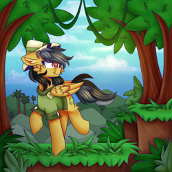 Size: 1280x1280 | Tagged: safe, artist:tater, daring do, pegasus, pony, g4, cheek fluff, clothes, ear fluff, female, hat, mare, solo, tree, wings