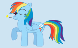 Size: 1024x640 | Tagged: safe, artist:mariosonicfan16, rainbow dash, pegasus, pony, g4, blue background, looking at you, one eye closed, raised hoof, simple background, smiling, smiling at you, solo, wink
