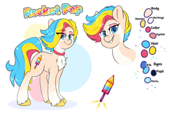 Size: 4700x3200 | Tagged: safe, artist:fluffyxai, oc, oc only, oc:rocket pop, earth pony, pony, chest fluff, cutie mark, looking at you, makeup, reference sheet, simple background, solo, white background