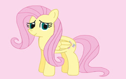 Size: 1024x640 | Tagged: safe, artist:mariosonicfan16, fluttershy, pegasus, pony, g4, cute, element of kindness, happy, innocent, looking at you, pink background, shyabetes, simple background, smiling, smirk, solo