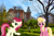 Size: 2100x1400 | Tagged: safe, artist:dashiesparkle edit, artist:flutterguy317, artist:mlplover94, edit, lily, lily valley, roseluck, earth pony, pony, g4, duo, female, flower, flower in hair, garden, irl, kentucky, lexington, lily (flower), looking at you, mare, photo, ponies in real life, raised hoof, smiling, smiling at you, tail, two toned mane, two toned tail