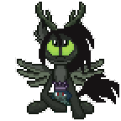 Size: 576x576 | Tagged: safe, artist:nitobit, oc, oc:lustrous (shawn keller), weirdling, guardians of pondonia, antlers, green eyes, pixel art, plushie, simple background, solo, spread wings, transparent background, wings