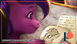 Size: 777x444 | Tagged: safe, artist:annaxeptable, artist:lummh, princess cadance, twilight sparkle, alicorn, pony, unicorn, comic:the princess of love, g4, advertisement, drawing, female, filly, filly twilight sparkle, foal, handwriting, letter, mare, patreon, patreon logo, patreon preview, solo, teen princess cadance, unicorn twilight, younger