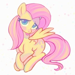 Size: 1400x1400 | Tagged: safe, artist:horseyuris, fluttershy, pegasus, pony, g4, :p, blushing, cute, female, full body, hooves, looking at you, mare, partially open wings, shy, shyabetes, simple background, solo, spread wings, tail, tongue out, white background, wings