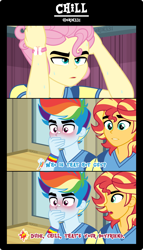 Size: 2285x4000 | Tagged: safe, artist:orin331, fluttershy, rainbow dash, sunset shimmer, human, equestria girls, g4, blushing, butterscotch, clothes, comic, determined, equestria guys, gay, gymnasium, male, rainbow blitz, rule 63, shikimori's not just a cutie, ship:butterblitz, ship:flutterdash, shipping, short comic, sunset glare, sweat, sweatdrops, uniform, wide eyes, wristband