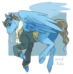 Size: 624x633 | Tagged: safe, artist:pasikon, wind rider, pegasus, pony, g4, rarity investigates, male, pixiv, solo, spread wings, stallion, wings