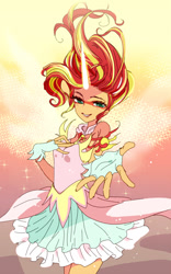Size: 550x884 | Tagged: safe, artist:pasikon, sunset shimmer, human, equestria girls, g4, my little pony equestria girls: friendship games, clothes, daydream shimmer, female, fingerless gloves, gloves, looking at you, pixiv, reaching, solo