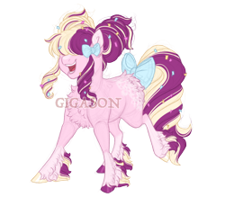 Size: 3200x2800 | Tagged: safe, artist:gigason, oc, oc:sundae sprinkle surprise, pony, bow, female, hair over one eye, high res, magical lesbian spawn, mare, obtrusive watermark, offspring, parent:pinkie pie, parent:songbird serenade, simple background, solo, tail, tail bow, transparent background, watermark