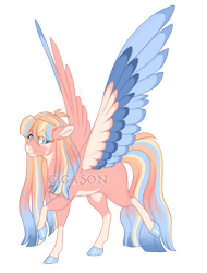 Size: 3200x4200 | Tagged: safe, artist:gigason, oc, oc:burnout, pegasus, pony, colored wings, female, mare, multicolored wings, obtrusive watermark, offspring, parent:fond feather, parent:sunburst, parents:fondburst, simple background, solo, transparent background, watermark, wings