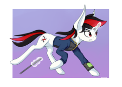 Size: 7000x5000 | Tagged: safe, artist:stravy_vox, oc, oc only, oc:blackjack, pony, unicorn, fallout equestria, fallout equestria: project horizons, clothes, fanfic art, female, glowing, glowing horn, horn, jumpsuit, magic, pipbuck, solo, telekinesis, unicorn oc, vault suit