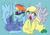 Size: 655x463 | Tagged: safe, artist:pasikon, derpy hooves, rainbow dash, pegasus, pony, g4, blushing, clothes, cute, duo, female, heart, hoodie, mare, open mouth, osomatsu-san, oversized clothes, sunglasses