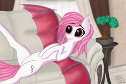 Size: 3000x2000 | Tagged: safe, artist:stravy_vox, oc, oc only, bat pony, pony, bat pony oc, couch, female, high res, solo