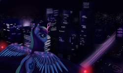 Size: 3000x1800 | Tagged: safe, artist:stravy_vox, princess cadance, alicorn, pony, g4, city, female, night, solo