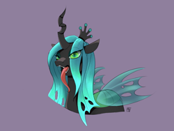 Size: 2000x1500 | Tagged: safe, artist:naen, queen chrysalis, changeling, changeling queen, canterlot wedding 10th anniversary, g4, colored sketch, crown, female, jewelry, looking at you, regalia, simple background, solo, tongue out, transparent wings, wings