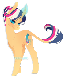 Size: 1789x2120 | Tagged: safe, artist:ryrxian, oc, oc only, oc:iris, classical unicorn, pony, unicorn, curved horn, eyelashes, female, glowing, glowing horn, heart eyes, horn, leonine tail, lineless, magic, mare, offspring, parent:flash sentry, parent:twilight sparkle, parents:flashlight, simple background, smiling, solo, transparent background, unicorn oc, watermark, wingding eyes
