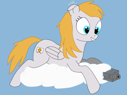 Size: 1600x1200 | Tagged: safe, oc, oc:horsetv, pegasus, pony, /mlp/ tf2 general, blue background, camera, cloud, pegasus oc, simple background, smiling, sourcetv, team fortress 2