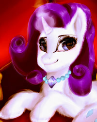 Size: 1024x1280 | Tagged: safe, artist:jasuu-nyan, rarity, pony, unicorn, g4, bust, eyelashes, female, glowing, glowing horn, horn, jewelry, mare, necklace, pearl necklace, smiling, solo