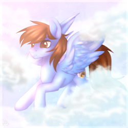 Size: 2000x2000 | Tagged: safe, artist:xrikox, oc, oc only, oc:pegasusgamer, pegasus, pony, cloud, commission, flying, high res, sky, solo, ych result