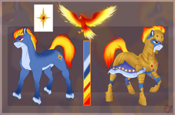 Size: 5000x3275 | Tagged: safe, artist:copshop, oc, oc only, oc:terra lionmane, earth pony, phoenix, pony, armor, armored pony, coat markings, earth pony oc, facial markings, helmet, male, muscles, nudity, redesign, reference sheet, royal guard, sheath, simple background, snip (coat marking), solo, stallion