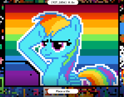 Size: 622x489 | Tagged: safe, screencap, rainbow dash, pegasus, pony, g4, april fools, female, mare, pixel art, r/place, reddit