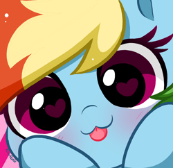 Size: 1768x1712 | Tagged: safe, artist:kittyrosie, rainbow dash, pegasus, pony, :3, :p, blushing, cute, cuteness overload, dashabetes, diabetes, heart eyes, kittyrosie is trying to murder us, looking at you, solo, tongue out, weapons-grade cute, wingding eyes