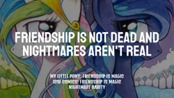Size: 1280x720 | Tagged: safe, edit, editor:quoterific, idw, princess celestia, princess luna, alicorn, pony, g4, crown, duo, female, jewelry, looking at each other, looking at someone, mare, nightmare rarity (idw), regalia, smiling, smiling at each other, text