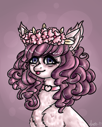 Size: 2000x2500 | Tagged: safe, artist:dillice, oc, oc only, earth pony, pony, :p, bust, choker, ear fluff, earth pony oc, female, floral head wreath, flower, high res, mare, signature, solo, tongue out