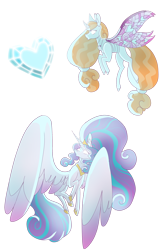 Size: 2000x3000 | Tagged: safe, artist:xaneyraccoon, princess flurry heart, oc, alicorn, changedling, changeling, pony, changedling oc, changeling oc, crystal heart, duo, female, flying, mare, older, older flurry heart, simple background, transparent background