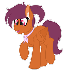 Size: 3228x3336 | Tagged: safe, artist:justapone, oc, oc only, oc:vee, pegasus, pony, cheek fluff, colored, ear fluff, flat colors, happy, high res, lineart, pegasus oc, ponytail, raffle prize, raised leg, red eyes, simple background, solo, sticker, transparent background