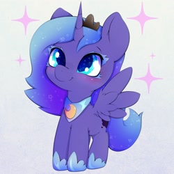 Size: 3000x3000 | Tagged: safe, artist:zokkili, princess luna, alicorn, pony, g4, cute, ethereal mane, female, filly, foal, high res, horn, lunabetes, solo, sparkly eyes, stars, wingding eyes, wings, woona, younger