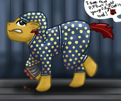 Size: 671x558 | Tagged: safe, artist:hiddenfaithy, oc, oc only, oc:blaze aura, oc:hammers, fallout equestria, fallout equestria: uncertain ties, clothes, foal, hat, nightcap, old art, pajamas, silly, solo, speech bubble