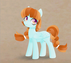 Size: 1732x1536 | Tagged: safe, artist:saby, derpibooru exclusive, oc, oc only, oc:calida, pegasus, pony, horse heresy, bangs, blue coat, braid, braided tail, coat markings, cute, facial markings, female, lineless, looking at you, mare, no cutie marks yet, orange mane, partially open wings, pink eyes, simple background, smiling, solo, standing, star (coat marking), tail, vector, wings