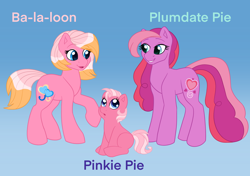 Size: 1280x903 | Tagged: safe, artist:horse-time-babey, mom pie, pinkie pie (g3), earth pony, pony, g3, newborn cuties, female, filly, foal, headcanon in the description, mare, toy interpretation, trio, two moms