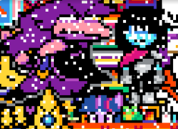 Size: 591x427 | Tagged: safe, twilight sparkle, bird, duck, frog, g4, april fools, deltarune, god fucking damnit kris where the fuck are we, kris, pixel art, r/place, reddit, scared, susie (deltarune)