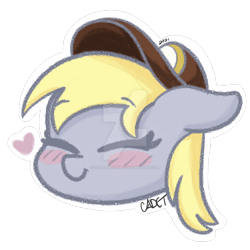 Size: 800x800 | Tagged: safe, artist:cadetredshirt, derpy hooves, pegasus, pony, g4, blushing, bust, chibi, clothes, commission, cute, derpabetes, deviantart watermark, digital art, eyelashes, eyes closed, floppy ears, head only, heart, obtrusive watermark, portrait, simple background, solo, transparent background, watermark