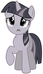 Size: 2358x4000 | Tagged: safe, artist:thatguy1945, artist:wardex101, edit, edited edit, twilight sparkle, pony, unicorn, g4, magical mystery cure, crying, discorded, discorded twilight, female, frown, high res, mare, open mouth, raised hoof, sad, simple background, solo, transparent background, twilight tragedy, unicorn twilight, vector