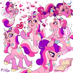 Size: 2000x2000 | Tagged: safe, artist:creeate97, princess cadance, pony, unicorn, g4, book, candy, female, floating heart, food, glasses, glimmer wings, heart, heart shaped, high res, hoof hold, lollipop, lying down, mare, open mouth, open smile, pale belly, prone, race swap, reading, simple background, smiling, solo, tongue out, unicorn cadance, unshorn fetlocks, white background, wings
