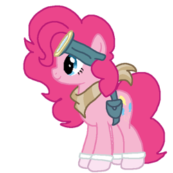 Size: 600x600 | Tagged: safe, artist:madiovo, pinkie pie, earth pony, pony, g4, bag, clothes, dusk till dawn, friday night funkin', goggles, pibby, saddle bag, scarf, smiling, socks, solo