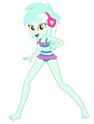 Size: 2300x3033 | Tagged: safe, artist:gmaplay, lyra heartstrings, equestria girls, g4, bare shoulders, barefoot, clothes, feet, high res, lyra heartstrings swimsuit, simple background, sleeveless, solo, swimsuit, transparent background
