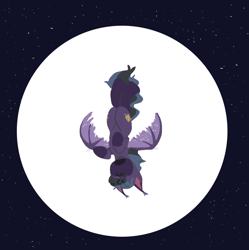 Size: 902x904 | Tagged: safe, artist:hiddenfaithy, oc, oc only, oc:dusk wind, bat pony, pony, falling, holes in wings, lineless, moon, solo, stars, torn wings, wings