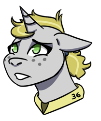 Size: 460x550 | Tagged: safe, artist:hiddenfaithy, oc, oc only, oc:misty sparks, pony, unicorn, fallout equestria, fallout equestria: uncertain ties, bust, ears back, freckles, frown, portrait, simple background, solo, transparent background