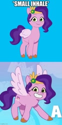 Size: 500x1010 | Tagged: safe, pipp petals, pegasus, pony, g5, my little pony: tell your tale, a, inhale, meme, ponified meme, solo